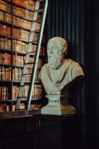 Socrates bust in a library